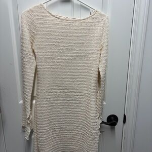 wild fable Cream Long-Sleeve Textured Knit Dress